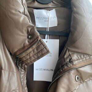 Faux Brown Leather Cropped Puffer Jacket